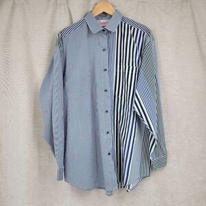 Pennylane Vintage Split Pattern Stripes Button Down Shirt Paisley Bandana Print